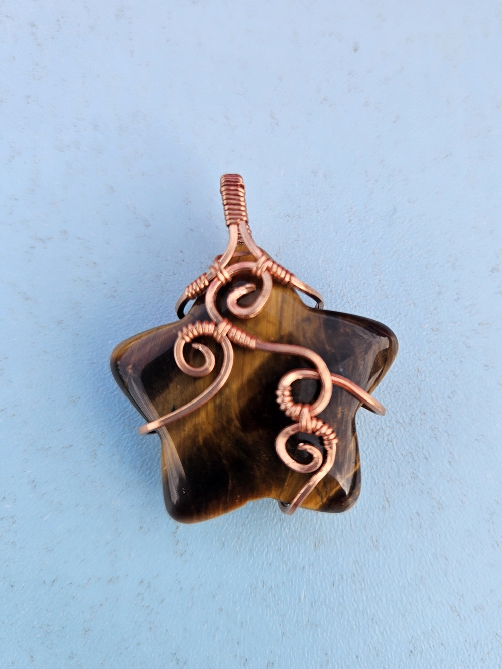 Handcrafted Tiger Eye Star Pendant with Copper Wire